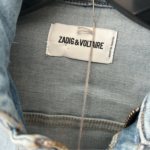 $448 Zadig & Voltaire Kioky Denim Skull Strass Jacket S Small Embellished Jean - Picture 9 of 14